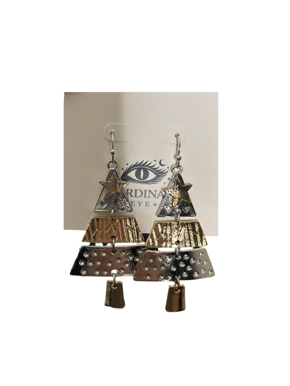 Two Tone Christmas Tree Dangle Earrings in Gold and Silver Stainless Steel - New - Picture 3 of 3